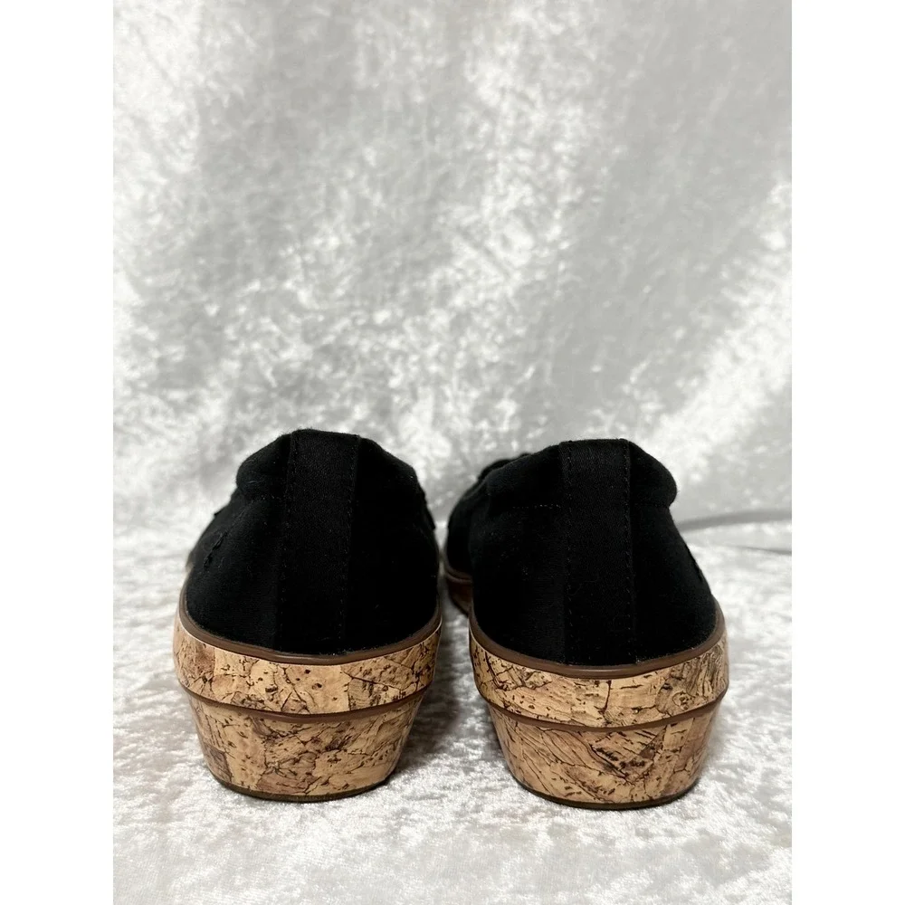 Grasshoppers Betty Black Fabric Cork Wedge Ortholite Slip On Shoes EF57920 8M